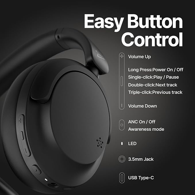 VOKALEN Hyper GO Wireless Over-Ear Noise Cancelling Headphones with Mic, 60H Playtime, Bluetooth Headset, Multi-Device Pairing, Ultra-Lightweight for Travel, Work, Study (Sky Blue)