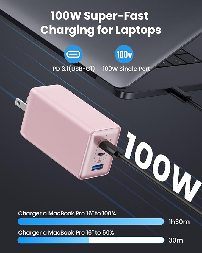150W USB C Charger Block,GaN III Compact Foldable Wall Charger 3 Port Fast Charging Station,PD QC PPS Portable USB C Hub 100W Laptop Adapter for MacBook Pro/Air,iPad,iPhone 16/Pro,Galaxy S24,Dell etc