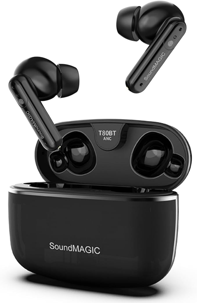 SoundMAGIC T80BT ANC True Wireless Earbuds with Hi-Res Audio,Hibrid Active Noise Cancelling, ENC Call Clarity, 20H Playtime, IPX5 Waterproof, Ultra-Comfy Fit for Sports/Work/Gaming