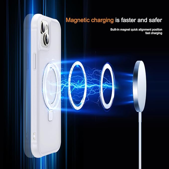 Compatible with iPhone 13 Case & iPhone 14 Case with Invisible Magnetic O-Ring Stand Phone Case for iPhone 13 & 14 6.1" [Compatible with Mag-Safe][Great Grip Feeling],Translucent