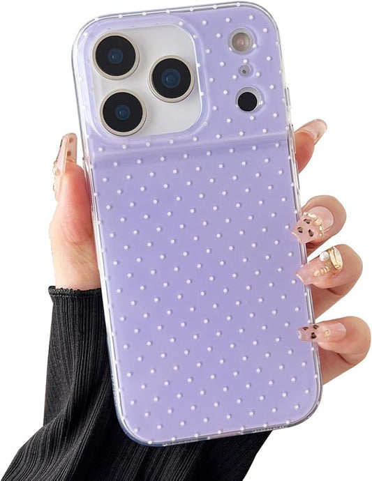 Compatible with iPhone 17 Pro Case, Fashion Cute Aesthetic Polka Dot Phone Case for Women, Shockproof Slim Soft TPU and Hard PC Protective Phone Cover for iPhone 17 Pro 6.3", Purple