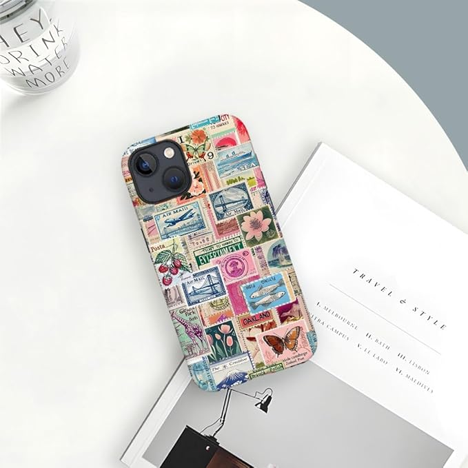 DAIZAG Case Compatible with iPhone 13,Fit Shockproof Cover for Women Girls,Retro Stamp Collage