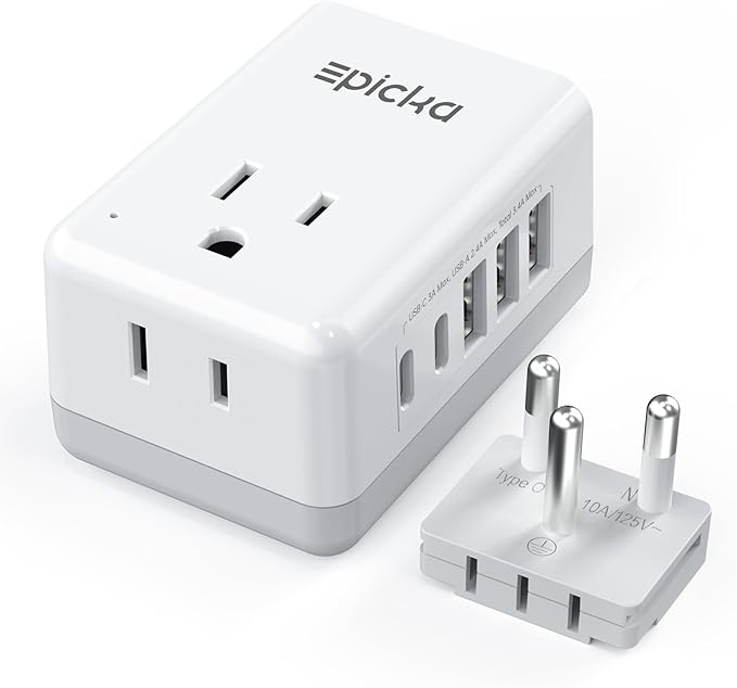 EPICKA US to Thailand Travel Adapter, Universal Plug Adapter with 2 US Outlets, 3 USB-A & 2 USB-C Ports, Ultra Compact Swap&Adapt Type O Plug Attachment for Thailand (X232O)