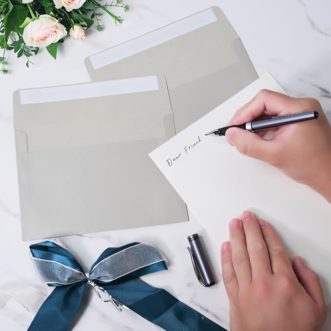 Keketer A4 Metallic Silver 4x6 Envelopes 70 Pack Self - Seal, for 4x6 Cards, Weddings, Invitations, Baby Shower 4.25 x 6.25 Inches