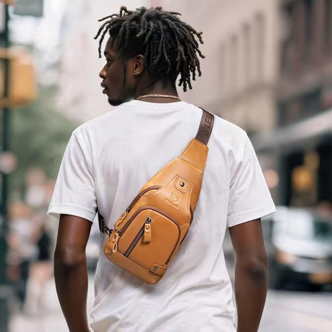 Sling Bag for Men Genuine Leather Chest Bag Crossbody Backpack Travel Hiking Outdoor Sports