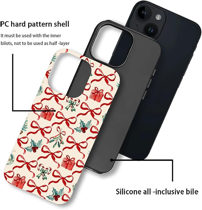 DAIZAG Case Compatible with for iPhone 14 Plus,Christmas Tree Ribbon Bow Phone Case for iPhone 14 Plus for Girl Women Boy Men