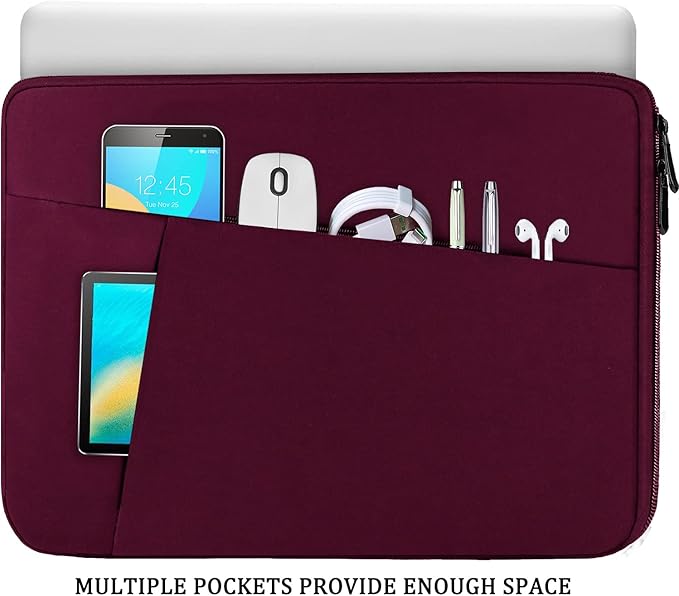 Laptop Sleeve Bag 15.6 inch, BOOEUDI Durable Shockproof Protective Computer Carrying Cover with Front Pocket, Briefcase Handbags Laptop Sleeve Bag for 15.6 inch HP, Dell, Acer, Asus, Notebook, WineRed