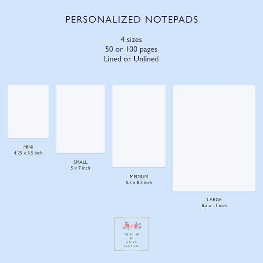 Personalized Notepad with Monogram and Name, Monogrammed Stationery 50 or 100 Sheets Lined or Unlined in Choice of Colors, Tear off Note Pad, Memo Pad, To Do List (Style #1)