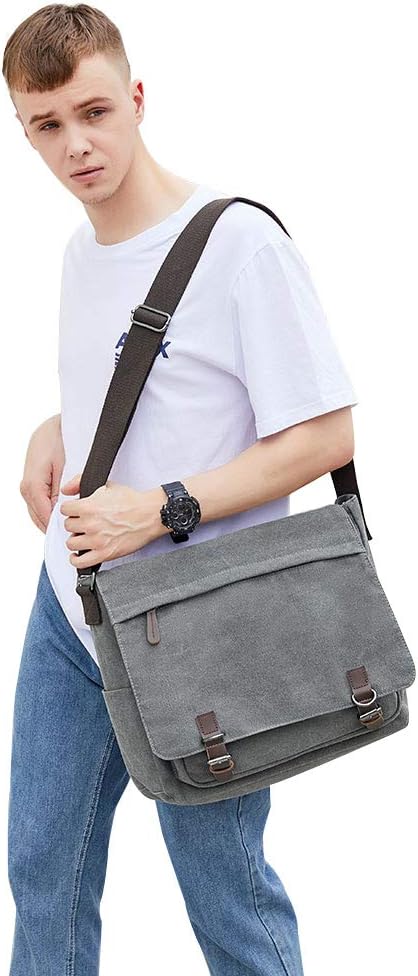 Messenger Bag for Men Retro, Canvas Satchel casual Briefcases Laptop Bag fit 13.3 15.6 Inch