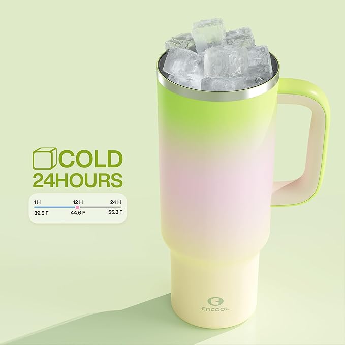 40 oz Tumbler with Handle and Straw: Stainless Steel Insulated Tumbler Keeps Cold for 24 Hours, Leakproof Travel Cup Fits in Cup Holder and BPA-Free, Morning Dew