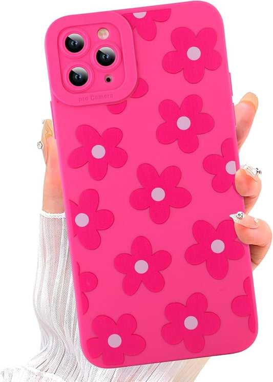 ZIYE for iPhone 11 Pro Max Case Hot Pink Flower Pattern Phone Case with Camera Protection,Soft TPU Silicone Rubber Protective Cover Floral Design Cases Compatible with iPhone 11 Pro Max 6.5 Inch