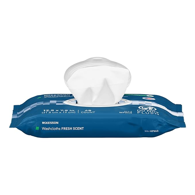 McKesson Washcloth Wipes for Adults, Scented (3 Pack, 144 Washcloths) Disposable Wash Cloths for Body - No-Rinse Formula with Snap Lid - Good for Incontinence and Elderly - 48 Wipes Per Pack