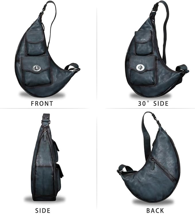 Genuine Leather Large Sling Bag for Men and Women Vintage Real Leather Sling Backpack Shoulder Crossbody Bag Chest Bag