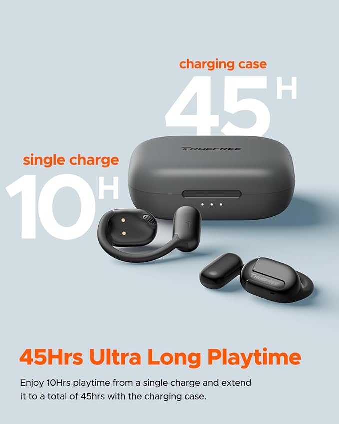 truefree O1 Open Ear Headphones Bluetooth 5.3 Wireless Open Ear Earbuds with 16.2mm Driver, Immersive Stereo Sound, Noise-Cancellation Mic for Clear Calls, 45H Playtime, for Sports Workout