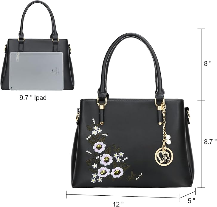 KKXIU Women Satchel Bags Handle Shoulder Handbags and Purses Pockets Zipper Leather Crossbody Bags