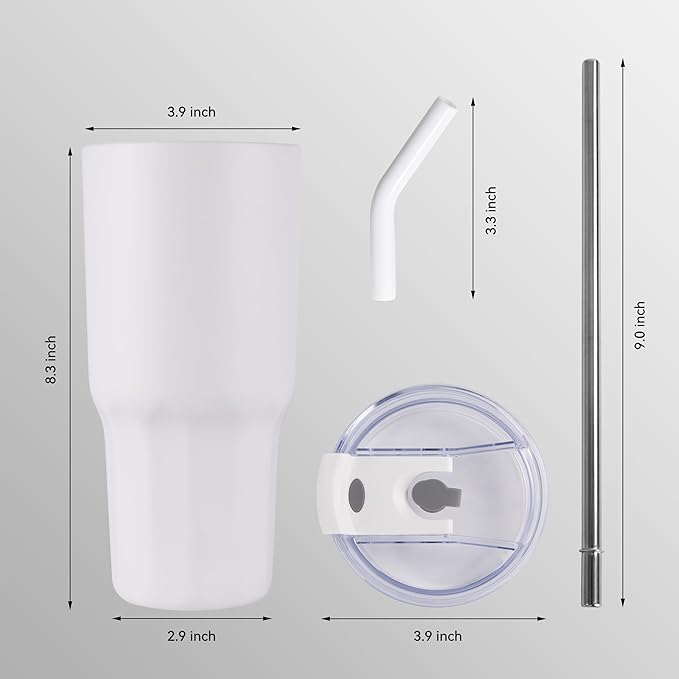 VEGOND 30 oz Insulated Stainless Steel Tumblers with lid and straw Bulk Pack Double Wall Vacuum Coffee Mug with Non-Slip Silicone Base, Sweat Proof Powder Coated Cup for Hot Cold Drinks, White 8Pack