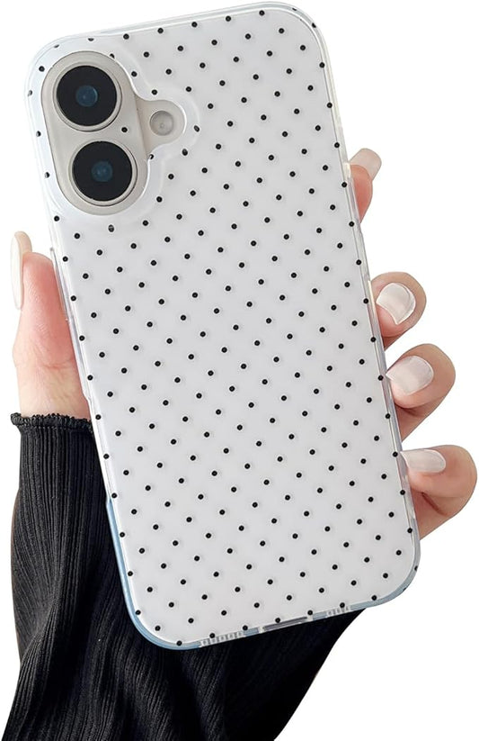 Compatible with iPhone 17 Case, Fashion Cute Aesthetic Polka Dot Phone Case for Women, Shockproof Slim Soft TPU and Hard PC Protective Phone Cover for iPhone 17 6.3", White