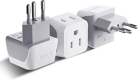 Ceptics Brazil Travel Adapter Plug with Dual Usa Input - Type N (3 Pack - Ultra Compact - Safe Grounded Perfect for Cell Phones, Laptops, Camera Chargers and More - Power Plug (CT-11C)