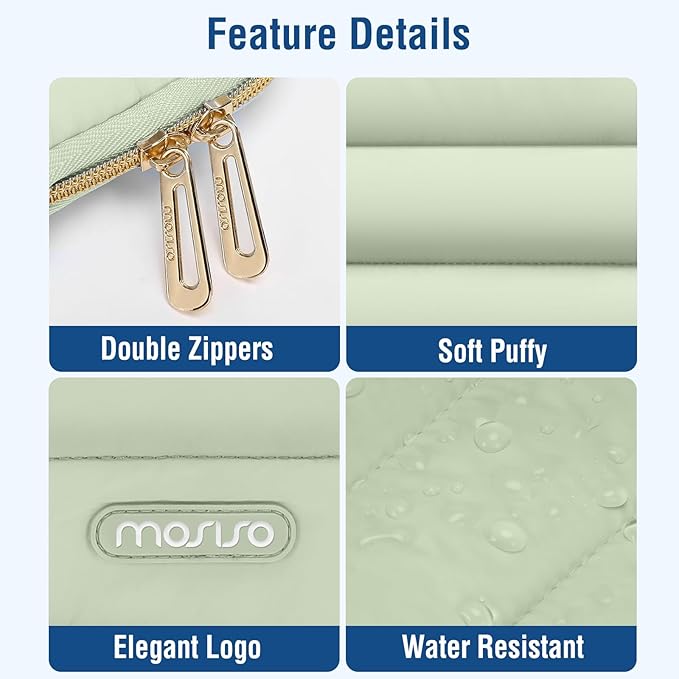 MOSISO 15-15.6 inch Laptop Case, 16 inch Puffy Laptop Sleeve Compatible with MacBook Pro 16, HP Dell ASUS Acer Toshiba Lenovo Notebook Computer, Polyester Horizontal Bag with Small Case, Sage Green