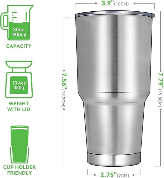 DOMICARE 30 oz Tumbler with Lid and Straw, Stainless Steel Tumblers Bulk, Insulated Vacuum Double Wall Travel Coffee Mug, Durable Powder Coated Tumbler Cup (Stainless Steel, 1)