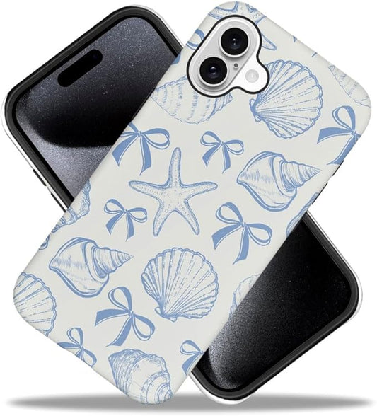 DAIZAG Case Compatible with iPhone 16 Plus,Fit Shockproof Cover for Women Girls,Blue Seashell Bow
