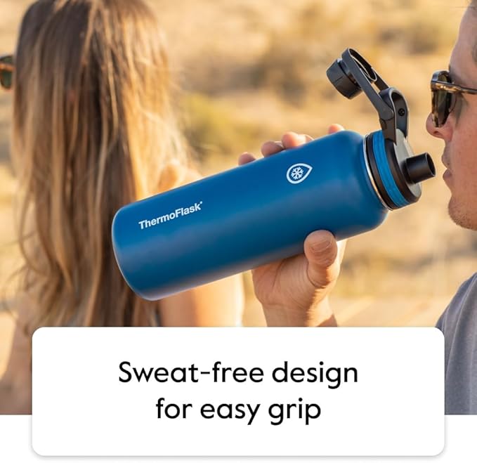 ThermoFlask 24 oz Bottle - Stainless Steel, Double-Wall Insulation & BPA-Free - Leakproof, Reusable with Spout Lid - Arctic White/Strawberry (2 Pack)