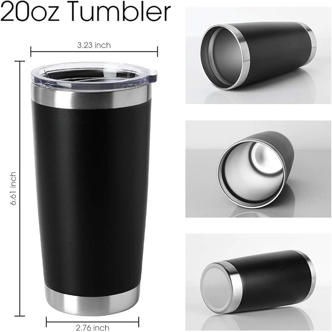 HASLE OUTFITTERS 20oz Stainless Steel Tumblers Bulk, Insulated Travel Cup with Lid, Double Wall Vacuum Coffee Mug for Cold & Hot Drinks 4 Pack, Black