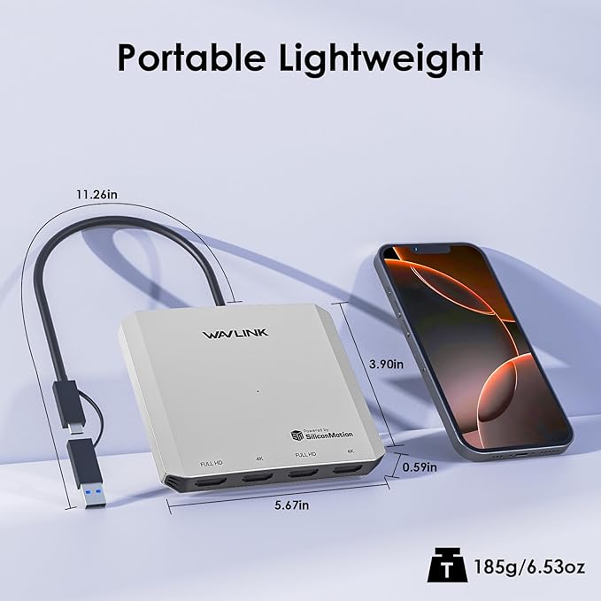 WAVLINK USB C to Quad HDMI 4K Adapter, Universal USB A to HDMI Docking Dual Triple Display Station for Windows, Mac M1/M2/M3/M4, Thunderbolt, USB-C Laptops