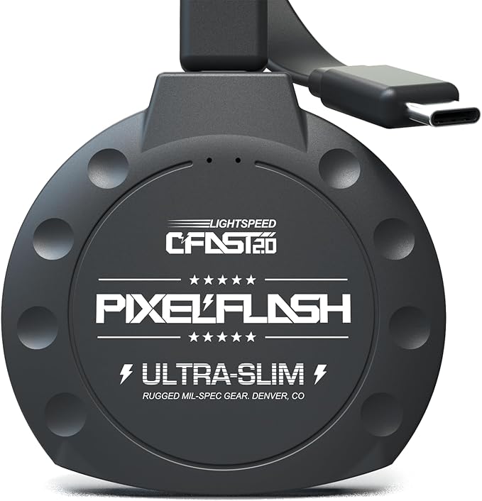 PixelFlash CFast 2.0 Card Reader USB C (Black) - Memory Card Adapter with Cabled Type-C USB 3.1 Gen 2, Up to 10Gbps File Transfer, Ultra-Slim & Anti-Slip Rubber Shell, Compatible with Most Brands & OS