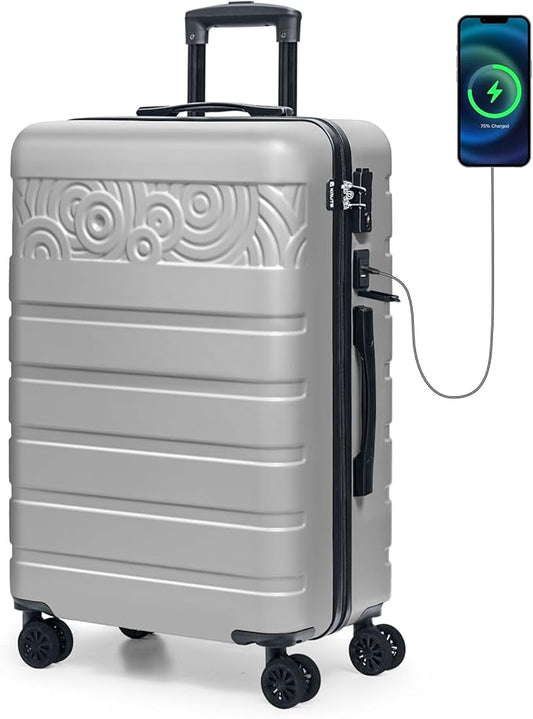 Krute Luggage 28 inch Suitcase with Spinner Wheels Hardside Checked Luggage with USB Charging Port & TSA Lock Lightweight Suitcases PC+ABS