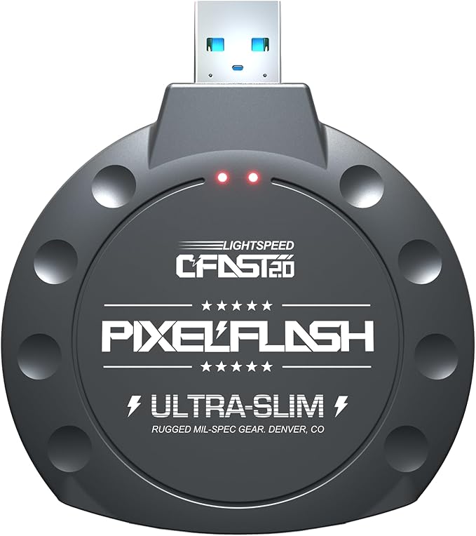 PixelFlash CFast 2.0 Card Reader (Black) - Memory Card Adapter with USB 3.0, 500Mb/s File Transfer, Ultra-Slim & Anti-Slip Rubber Shell, Compatible with Most Brands & OS