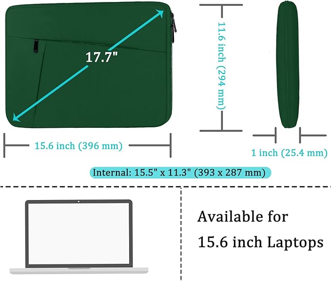 15.6 inch Laptop Case, Shockproof Protective Computer Carrying Cover with Front Pocket, Briefcase Handbags Laptop Bag for 15.6 inch HP, Dell, Acer, Asus, Notebook, Dark Green