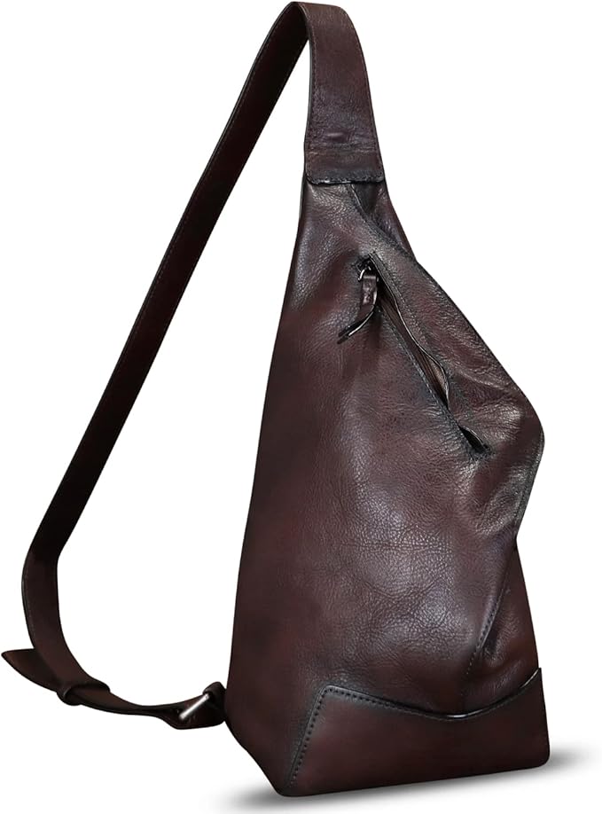 Genuine Leather Sling Bag for Men and Women Vintage Full Grain Leather Sling Purse Chest Daypack Over Shoulder Crossbody Bag (Coffee)