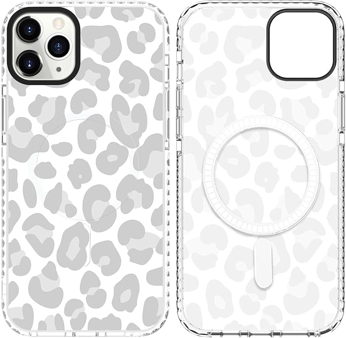 SAKUULO Magnetic for iPhone 11 Pro Max Case [Compatible with MagSafe] Light Grey Leopard Print Pattern Wireless Charge Slim Shockproof Case for iPhone 11 Pro Max Phone Case, Grey Leopard (6.5")
