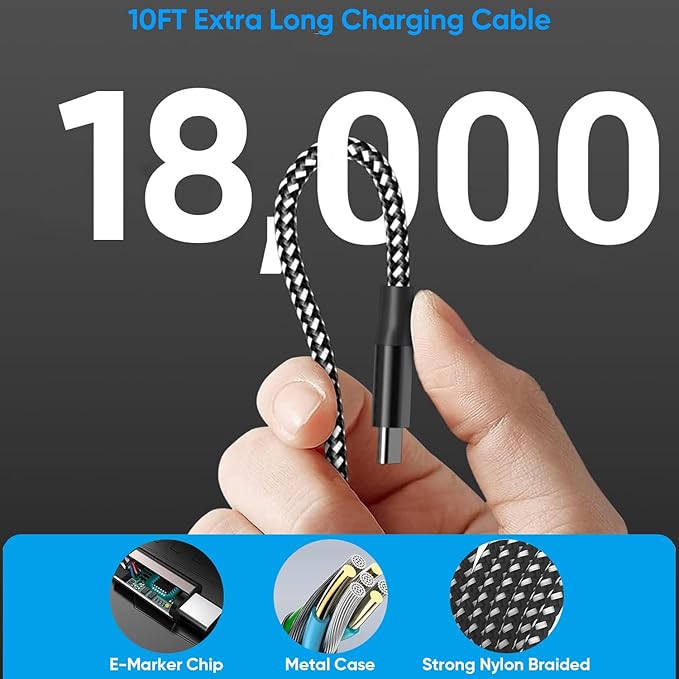 Extra Long 10Foot 45W Samsung USB C Fast Charger Block Dual Port PD Power Adapter Fast Charging Block,2Pack 10FT Type C Super Quick Charging Cord for Samsung Galaxy S25 Ultra/S25/S24/S23/S22 and More