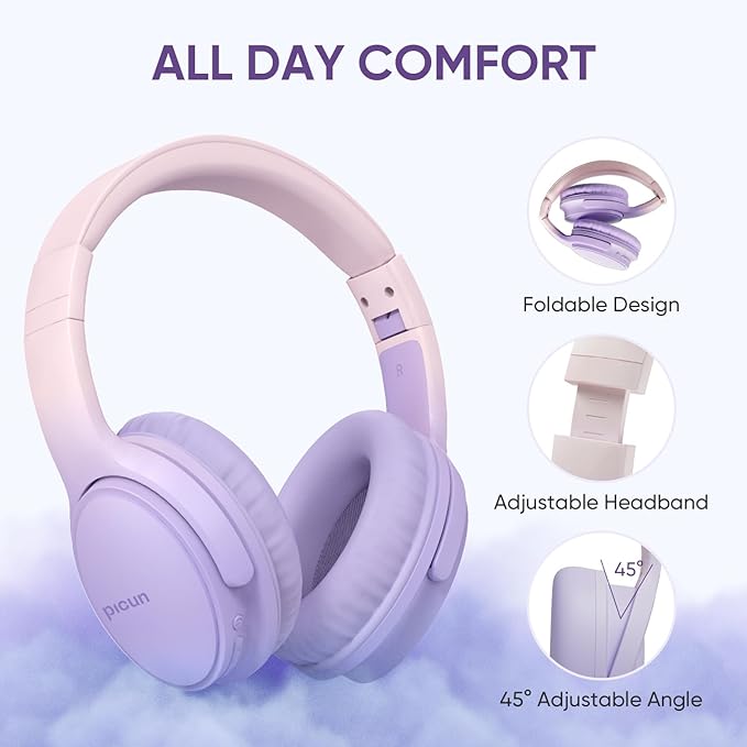 Wireless Headphones, Bluetooth Over Ear Headsets with Microphone, Hi-Fi Audio, 60H Playtime, Touch Control, Foldable Lightweight, On-Ear Headphones for Girls Women, Travel, Work,