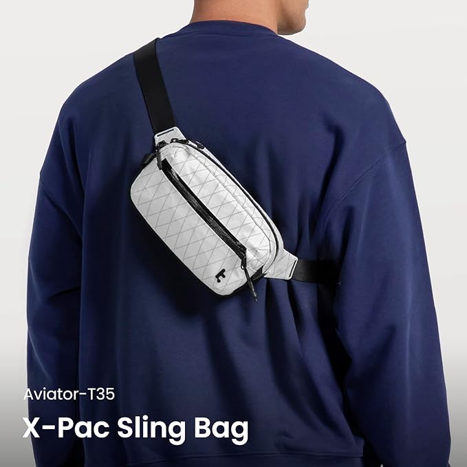 tomtoc 1.5L X-Pac Sling Bag with RFID Blocking, Crossbody Bag Minimalist Chest Shoulder Pack for Men/Women, Water-resistant Lightweight Casual Funny Pack for Travel, Daily Commute
