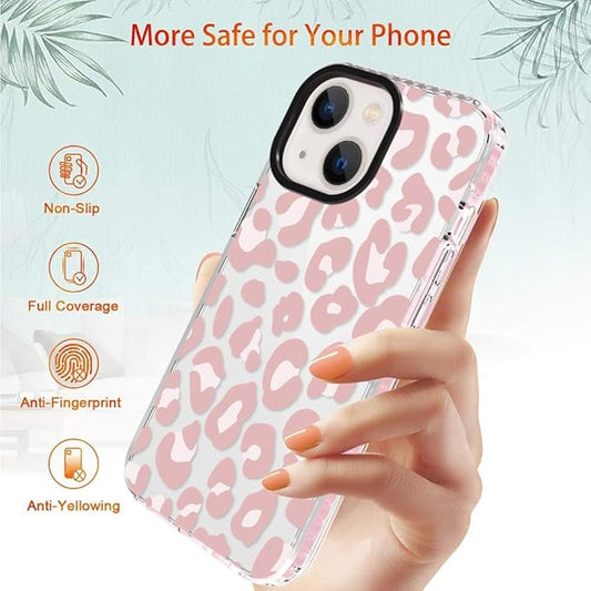ZIYE Clear Case for iPhone 15 Cover Pink Leopard Design Shockproof Soft TPU Bumper Protective Phone Case for Women Girls Girly Cute Phone Case
