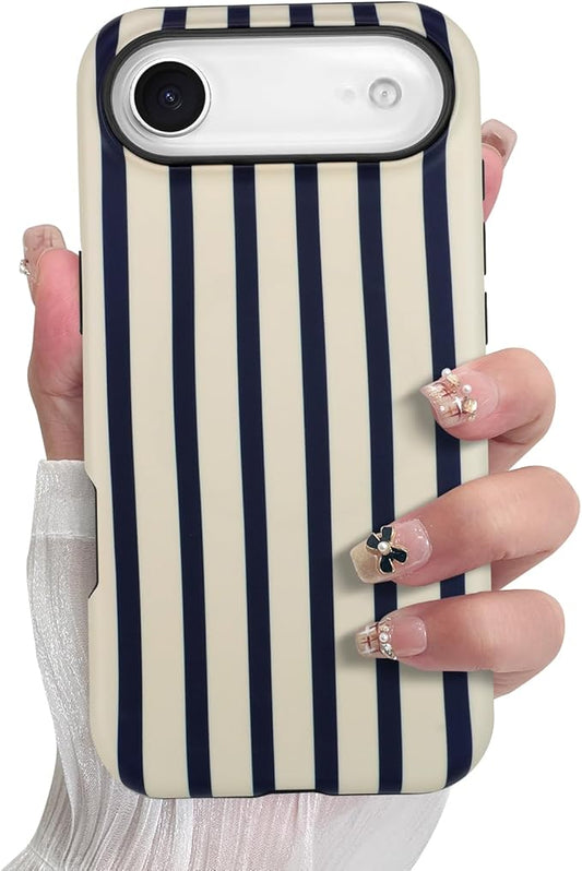 SOKAD Magnetic Vertical Stripes Phone Case for iPhone Air, Cute Navy Blue Striped Line Pattern Compatible with Magsafe Matte Protective Case Cover with Screen Protector for Girls Women