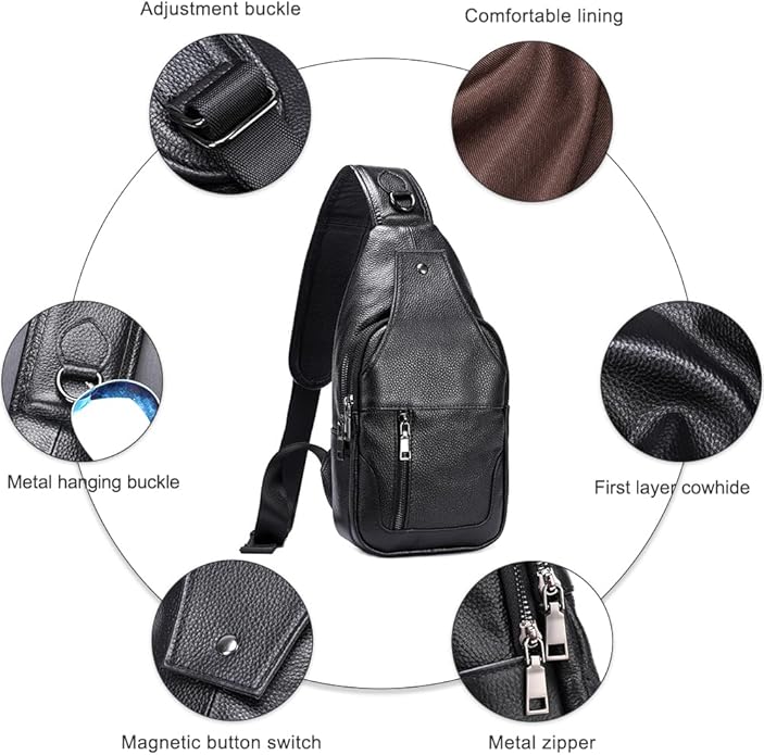 LUKZIJAES Genuine Leather Sling Bag for Men
