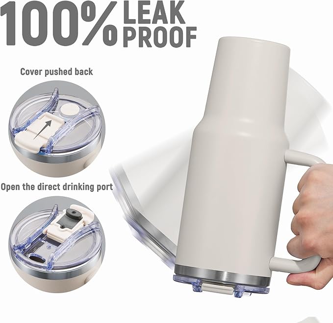 40 oz Tumbler with Handle and Straw Lid,Insulated Reusable Stainless Steel Water Bottle Travel Mug，Cupholder Friendly Double Wall Vacuum Sealed Cup (Almond Birch)