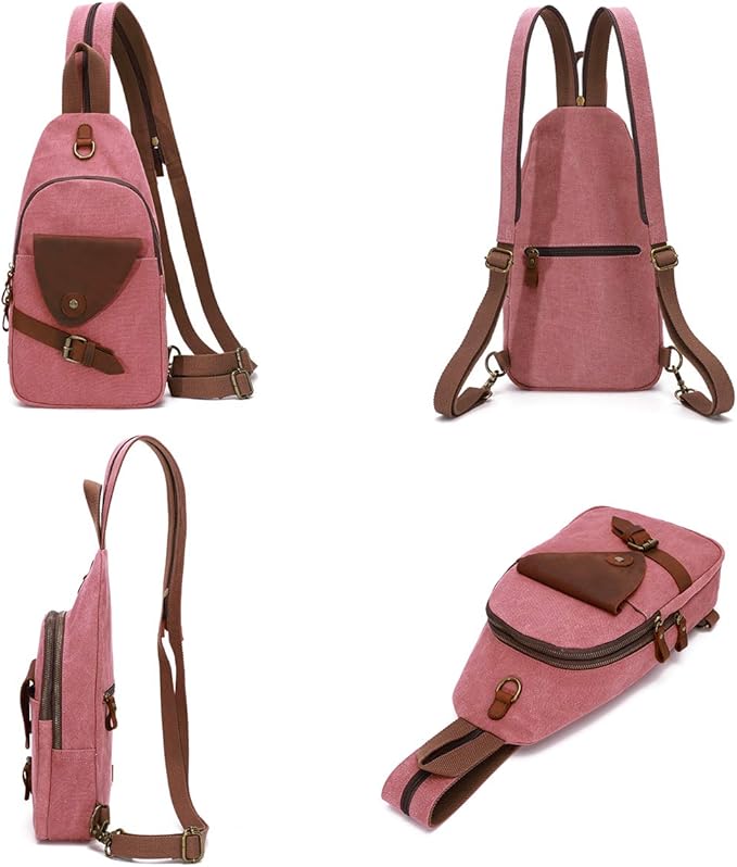 KL928 Canvas Sling Bag Crossbody Backpack Shoulder Casual Rucksack for Men Women,Rust Red