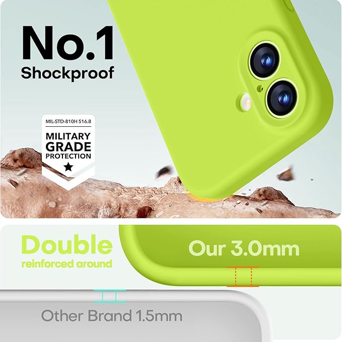 LOVE 3000 Designed for iPhone 17 Case, Premium Silicone [Compatible with Magsafe][Soft Anti-Scratch Microfiber Lining] Shockproof Protective Phone Case for Men Women 6.3", Fluorescent Green