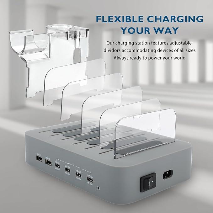 USB C Charging Station for Multiple Devices Apple,100W 4 PD and 2 USB Charger Stations Compatible with Apple iPhone iPad and Android Phone and Tablet,Type C Multi Charging Station