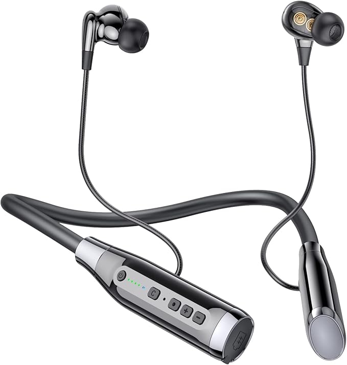 Bluetooth Headphones Neckband 100 Hours Extra Long Playback with Microphone Headset, 4 Speakers Heavy Bass Noise Reduction in Ear Wireless Earbuds Waterproof Running Workout (Black)