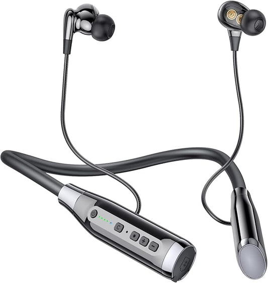 Bluetooth Headphones Neckband 100 Hours Extra Long Playback with Microphone Headset, 4 Speakers Heavy Bass Noise Reduction in Ear Wireless Earbuds Waterproof Running Workout (Black)