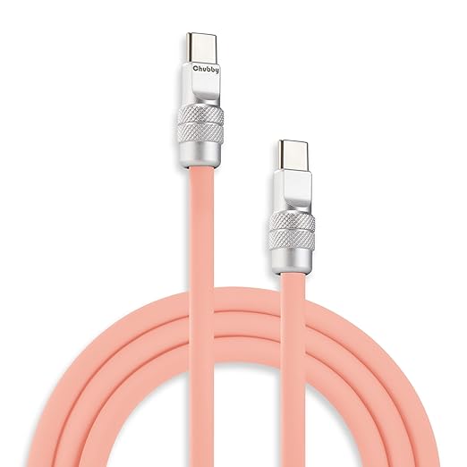 chubbycable Chubby 2.0 Fast Charging Cable Durable Soft Silicone USB C Cable 240W Extra Thick Charger Cord Compatible with iPhone 16/15 Series iPad, Pink, Type-C to Type-C, 4.9FT