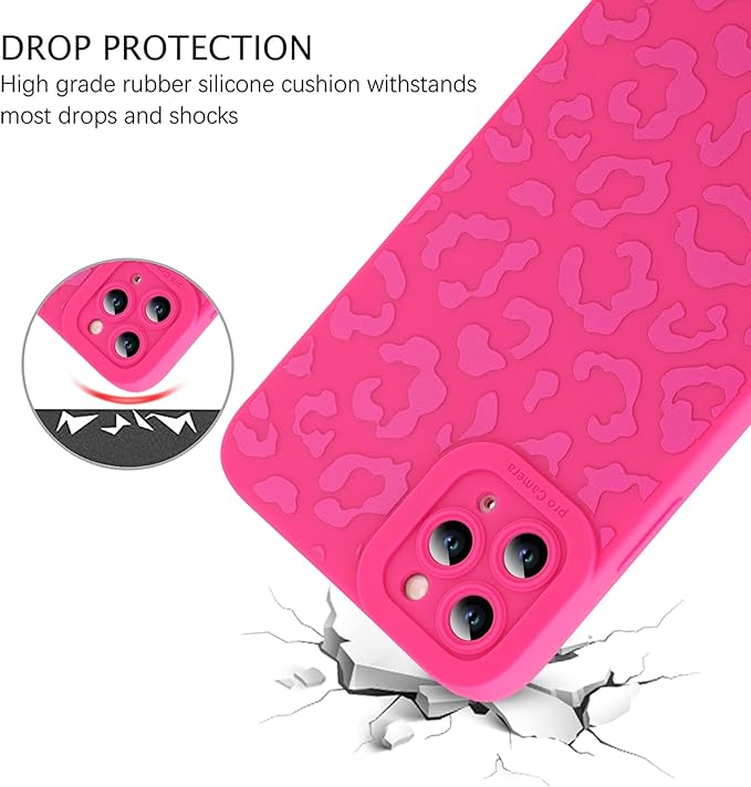 ZIYE for iPhone 11 Pro Max Case Hot Pink Leopard Pattern Phone Case with Camera Protection,Soft TPU Silicone Rubber Protective Cover Cheetah Design Cases Compatible with iPhone 11 Pro Max 6.7 Inch