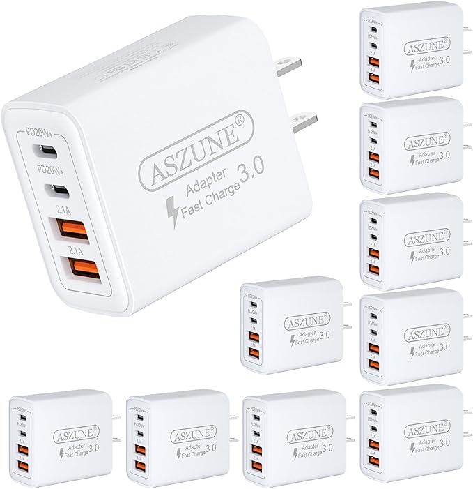 10Pack USB C Wall Charger 40W 4-Port,USBC Cube Power Adapter Wall Plug Multiport Type C Brick for Apple Watch Series 9/8/7/6/ iPhone 15 Plus/15 Pro Max