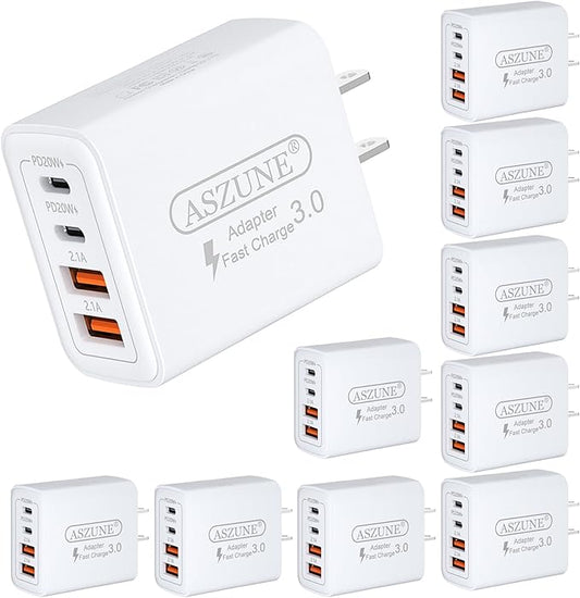 10Pack USB C Wall Charger 40W 4-Port,USBC Cube Power Adapter Wall Plug Multiport Type C Brick for Apple Watch Series 9/8/7/6/ iPhone 15 Plus/15 Pro Max